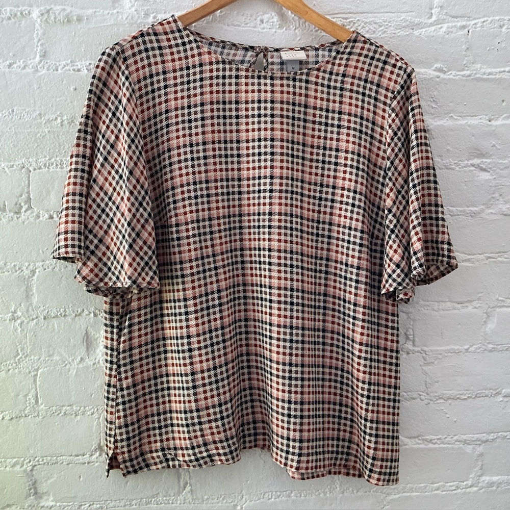 a new day Short Sleeve Check Print Top
